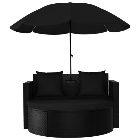 vidaXL Tuinbed met parasol poly rattan zwart afbeelding3 - 1