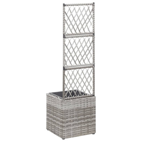 vidaXL Latwerkplantenbak verhoogd met 1 pot 30x30x107 cm rattan grijs afbeelding3 - 1