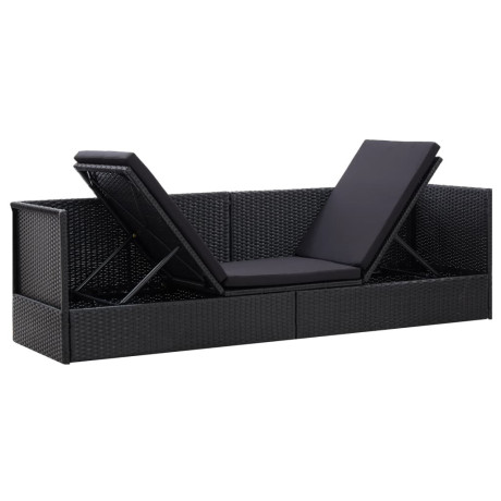 vidaXL Tuinbed met kussens poly rattan zwart afbeelding3 - 1