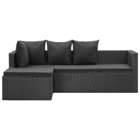 vidaXL 4-delige Loungeset met kussens poly rattan zwart afbeelding3 - 1