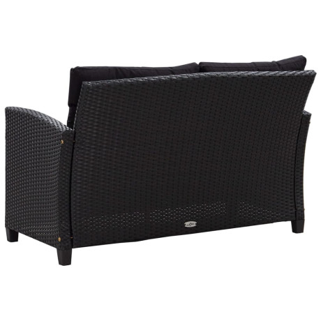 vidaXL Tuinbank 2-zits met kussens 124 cm poly rattan zwart afbeelding3 - 1