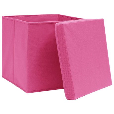 vidaXL Opbergboxen met deksel 4 st 32x32x32 cm stof roze afbeelding3 - 1