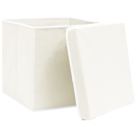vidaXL Opbergboxen met deksel 4 st 32x32x32 cm stof wit afbeelding3 - 1