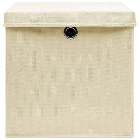 vidaXL Opbergboxen met deksel 10 st 32x32x32 cm stof crèmekleurig afbeelding3 - 1
