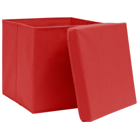 vidaXL Opbergboxen met deksel 4 st 32x32x32 cm stof rood afbeelding3 - 1