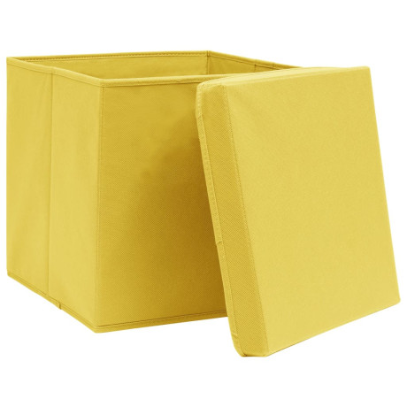 vidaXL Opbergboxen met deksel 4 st 32x32x32 cm stof geel afbeelding3 - 1