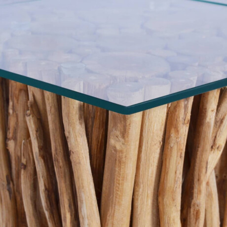 vidaXL Salontafel met glazen blad 66x66x40 cm massief teakhout afbeelding3 - 1