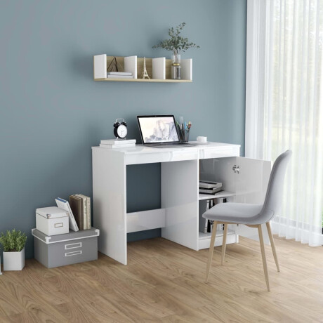 vidaXL Bureau 100x50x76 cm bewerkt hout hoogglans wit afbeelding3 - 1