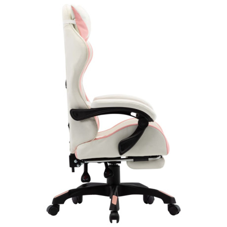 vidaXL Racestoel met voetensteun kunstleer roze en wit afbeelding3 - 1