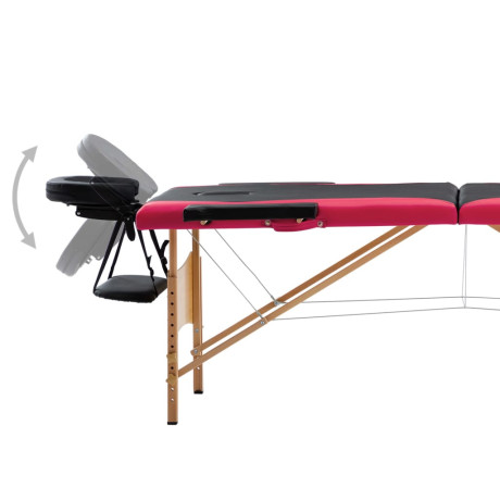 vidaXL Massagetafel inklapbaar 2 zones hout zwart en roze afbeelding3 - 1