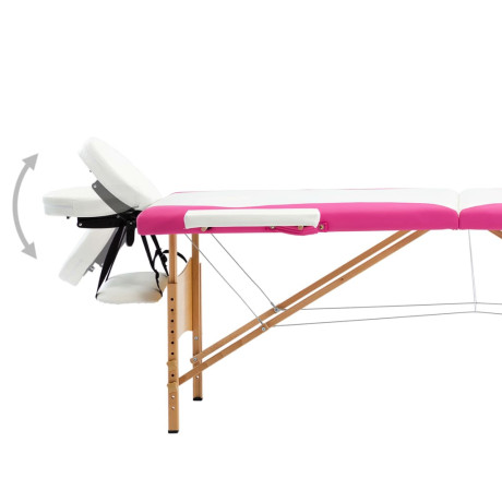 vidaXL Massagetafel inklapbaar 2 zones hout wit en roze afbeelding3 - 1