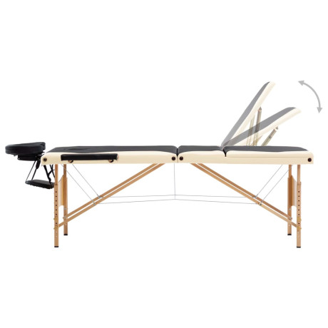 vidaXL Massagetafel inklapbaar 3 zones hout zwart en beige afbeelding3 - 1