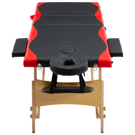 vidaXL Massagetafel inklapbaar 3 zones hout zwart en rood afbeelding3 - 1