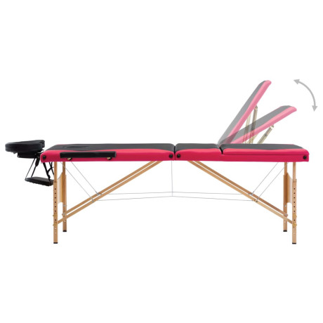 vidaXL Massagetafel inklapbaar 3 zones hout zwart en roze afbeelding3 - 1