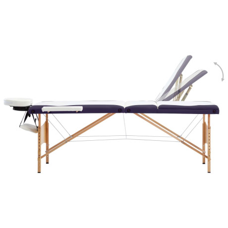 vidaXL Massagetafel inklapbaar 3 zones hout wit en paars afbeelding3 - 1