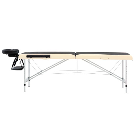 vidaXL Massagetafel inklapbaar 2 zones aluminium zwart en beige afbeelding3 - 1