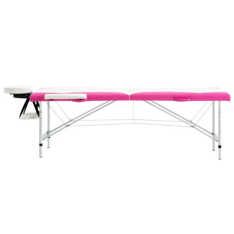 vidaXL Massagetafel inklapbaar 2 zones aluminium wit en roze afbeelding3 - 1