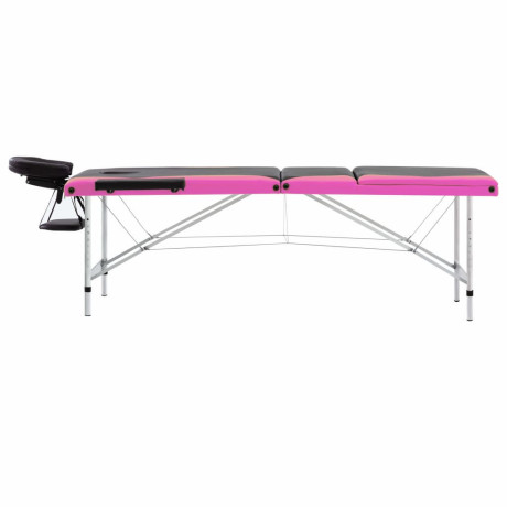 vidaXL Massagetafel inklapbaar 3 zones aluminium zwart en roze afbeelding3 - 1