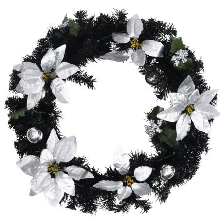 vidaXL Kerstkrans met LED-lampjes 60 cm PVC zwart afbeelding3 - 1