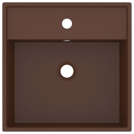 vidaXL Wastafel met overloop vierkant 41x41cm keramiek mat donkerbruin afbeelding3 - 1