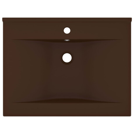 vidaXL Wastafel met kraangat 60x46 cm keramiek mat donkerbruin afbeelding3 - 1