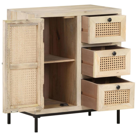 vidaXL Dressoir 60x35x70 cm massief mangohout en natuurlijk riet afbeelding3 - 1