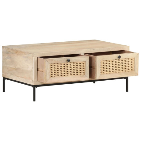 vidaXL Salontafel 90x50x37 cm massief mangohout en natuurlijk riet afbeelding3 - 1
