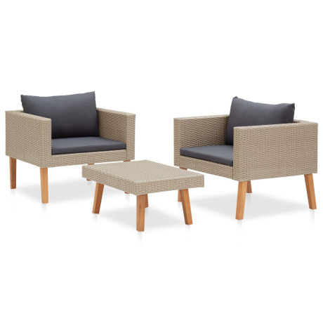 vidaXL 3-delige Loungeset met kussens poly rattan beige afbeelding3 - 1