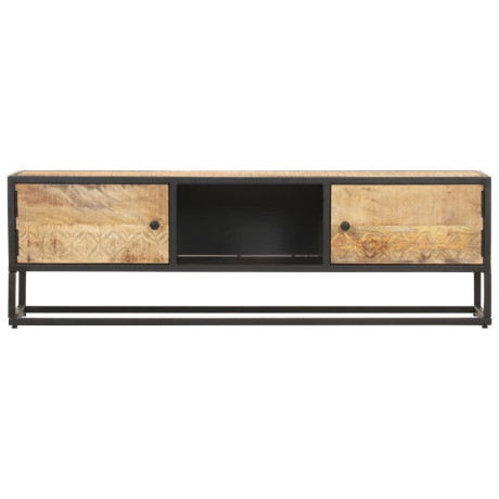 vidaXL Tv-meubel met bewerkte deur 130x30x40 cm ruw mangohout afbeelding3 - 1