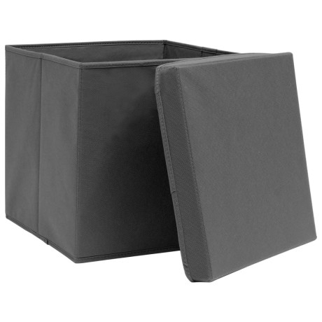 vidaXL Opbergboxen met deksel 10 st 28x28x28 cm grijs afbeelding3 - 1
