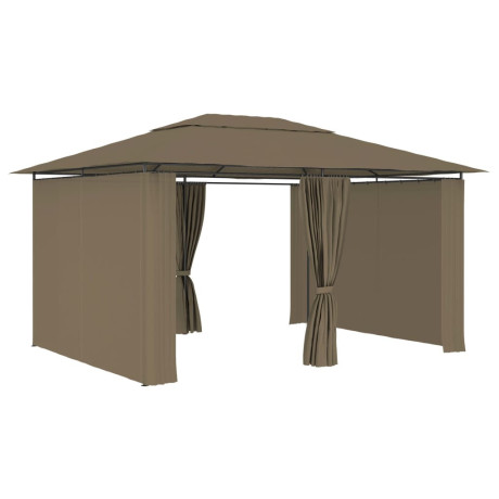 vidaXL Tuinpaviljoen met gordijnen 180 g/m² 4x3 m taupe afbeelding3 - 1