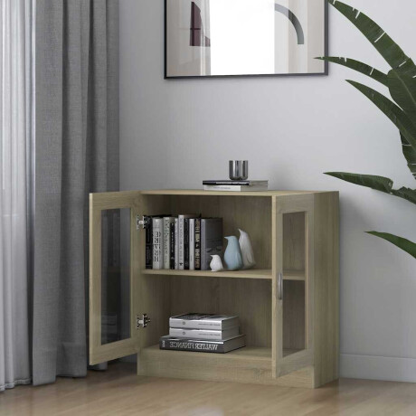 vidaXL Vitrinekast 82,5x30,5x80 cm bewerkt hout sonoma eikenkleurig afbeelding3 - 1