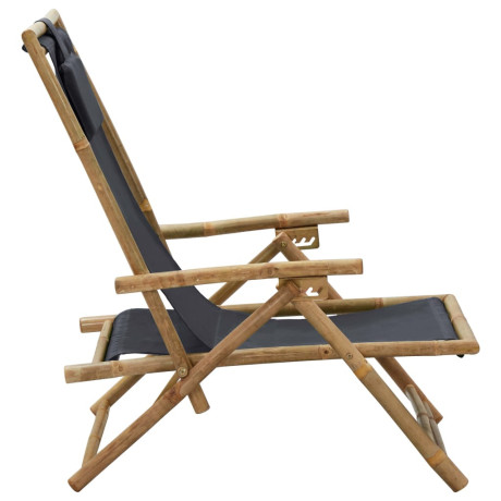 vidaXL Relaxstoel verstelbaar bamboe en stof donkergrijs afbeelding3 - 1