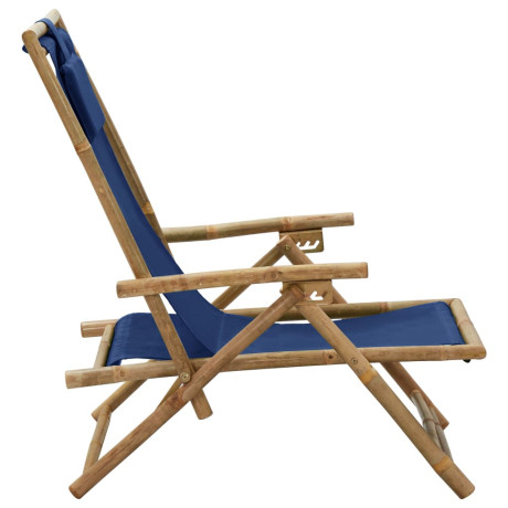 vidaXL Relaxstoel verstelbaar bamboe en stof marineblauw afbeelding3 - 1