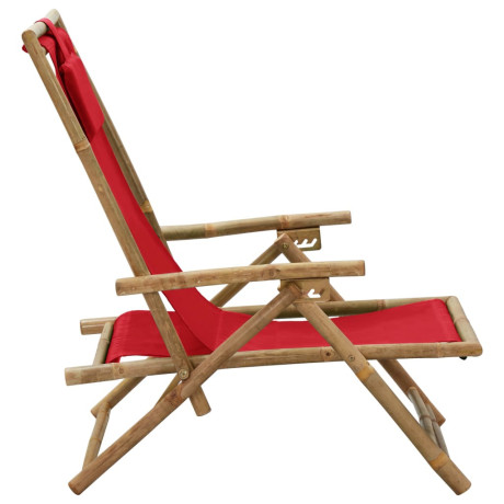 vidaXL Relaxstoel verstelbaar bamboe en stof rood afbeelding3 - 1