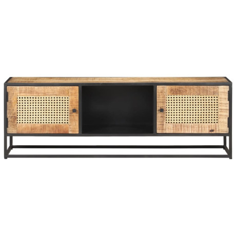 vidaXL Tv-meubel 120x30x40 cm ruw mangohout en natuurlijk riet afbeelding3 - 1