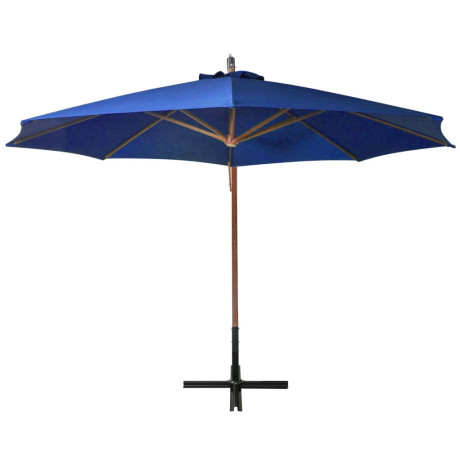 vidaXL Zweefparasol met paal 3,5x2,9 m massief vurenhout azuurblauw afbeelding3 - 1