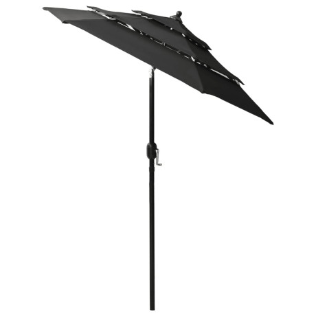 vidaXL Parasol 3-laags met aluminium paal 2 m zwart afbeelding3 - 1