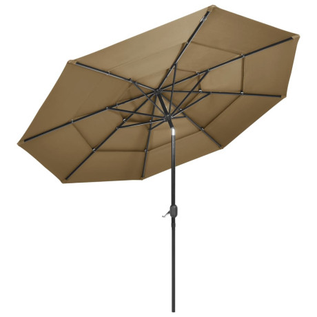 vidaXL Parasol 3-laags met aluminium paal 3 m taupe afbeelding3 - 1