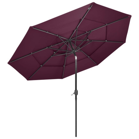 vidaXL Parasol 3-laags met aluminium paal 3 m bordeauxrood afbeelding3 - 1