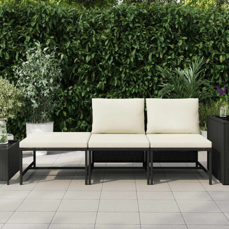 vidaXL 3-delige Loungeset met kussens poly rattan zwart afbeelding3 - 1