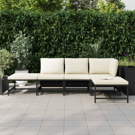 vidaXL 5-delige Loungeset met kussens poly rattan zwart afbeelding3 - 1