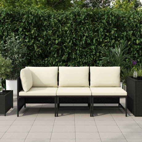 vidaXL 3-delige Loungeset met kussens poly rattan zwart afbeelding3 - 1