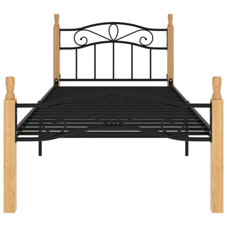 vidaXL Bedframe metaal en massief eikenhout zwart 90x200 cm afbeelding3 - 1