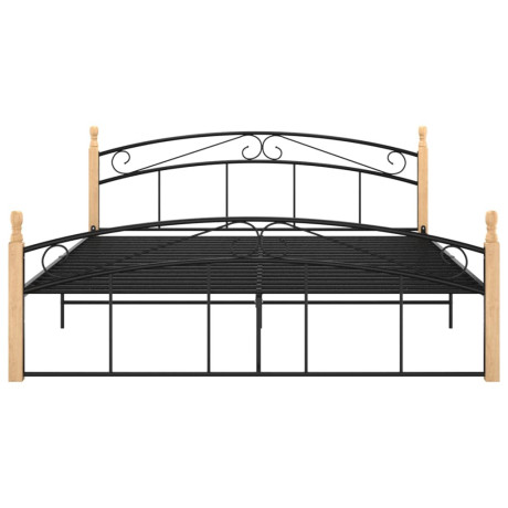 vidaXL Bedframe metaal en massief eikenhout zwart 160x200 cm afbeelding3 - 1