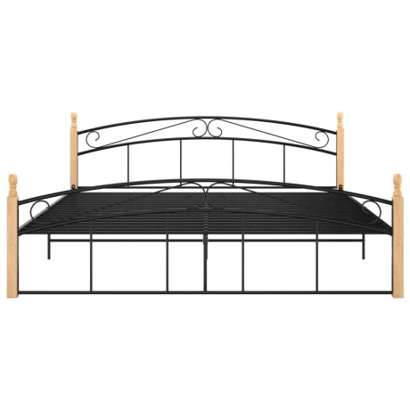 vidaXL Bedframe metaal en massief eikenhout zwart 180x200 cm afbeelding3 - 1