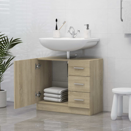 vidaXL Wastafelkast 63x30x54 cm bewerkt hout sonoma eikenkleurig afbeelding3 - 1