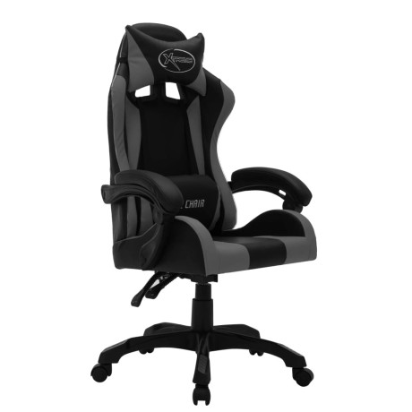 vidaXL Racestoel met RGB LED-verlichting kunstleer grijs en zwart afbeelding3 - 1