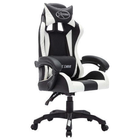 vidaXL Racestoel met RGB LED-verlichting kunstleer wit en zwart afbeelding3 - 1
