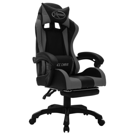 vidaXL Racestoel met RGB LED-verlichting kunstleer grijs en zwart afbeelding3 - 1